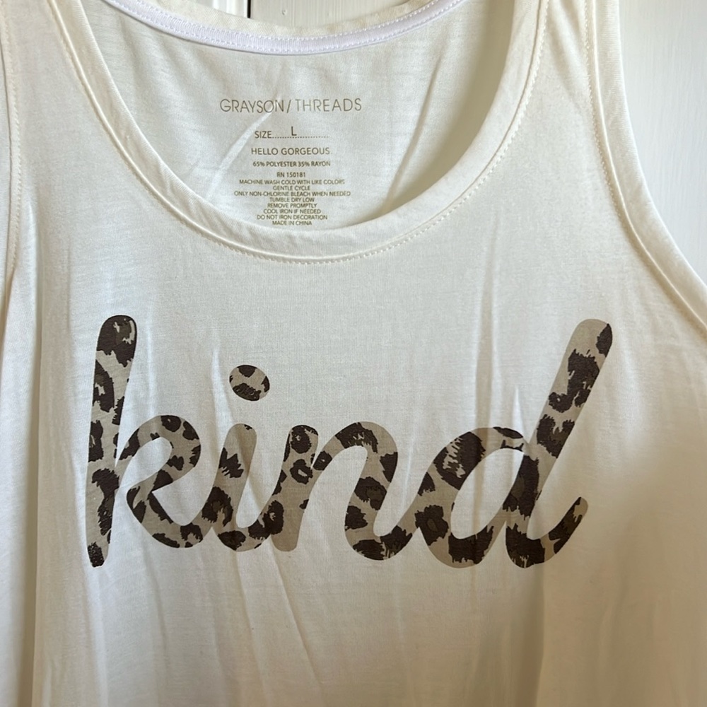Grayson Threads size large tank, says Kind in leopard print